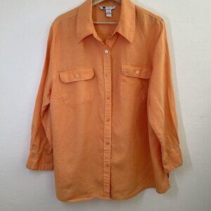 Carole Little Sz 2X Orange 100% Linen Button Blouse Tunic Top Coastal Lagenlook